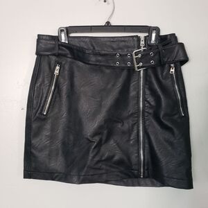 Topshop NWT Women's 10 Black Faux Leather Mini Skirt Zipper Belted Grunge Punk